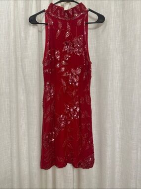 VINTAGE Red Embellished High Neck Dress